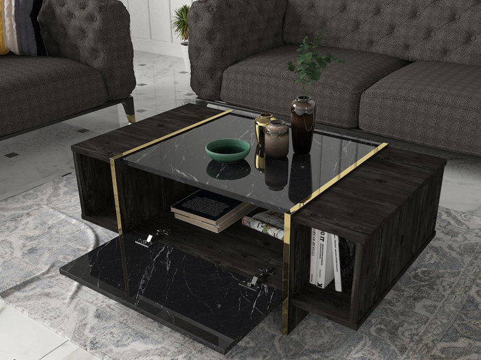 Hanah Home Veyron Mesa de Centro Negro y Dorado